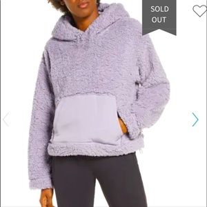 Zella Cassie faux fur teddy bear hoodie NWOT size large in gray dapple lavender